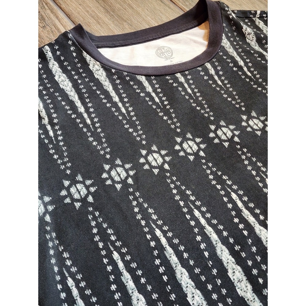 Tory Burch Black White Ikat Pima Cotton Drawstring T-Shirt Dress 11152419 Small